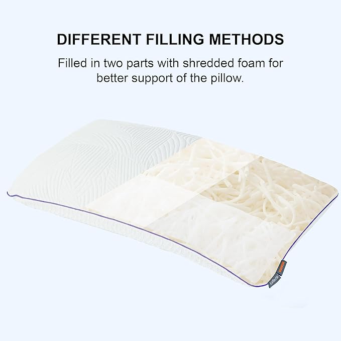 Shredded Memory Foam Pillows Queen Bed Pillows Set of 1, Summer Cooling Pillows for Hot Sleepers with Washable Pillowcase, and Winter Soft Dual Sided Pillow for Back and Stomach Sleepers