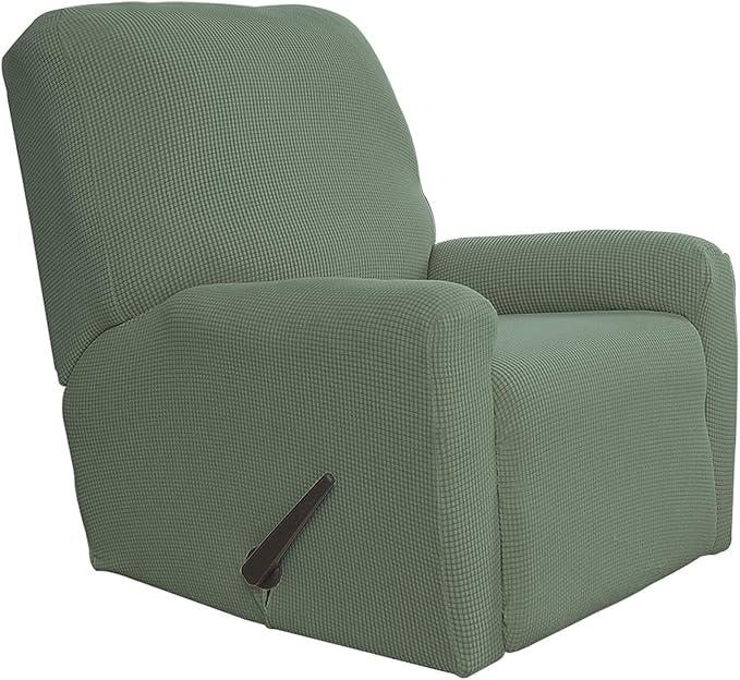 Easy-Going Recliner Stretch Sofa Slipcover 4-Piece Sofa Cover Furniture Protector Sofa Shield Couch Soft with Elastic Bottom Spandex Jacquard Fabric Small Checks(Recliner,Greyish Green,Large)