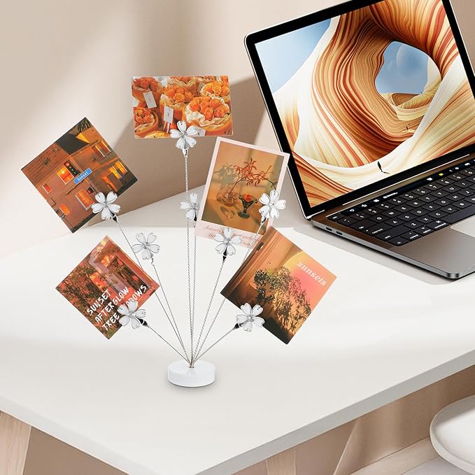 Photo Tree Holder Clip, 8 Branch Money Family Tree Gift Card Holder with Clips Picture Frame Stand for Memo Paper Note Wedding Photo Display Office Decor(White)