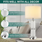 3-Way Touch Control Crystal Table Lamps Set of 2, Silver Modern Bedside Lamp with 2 USB Ports & AC Outlets for Living Room, 26' Tall Desk Lamps with White Drum Shade for Bedroom, 2 Free Bulbs Included