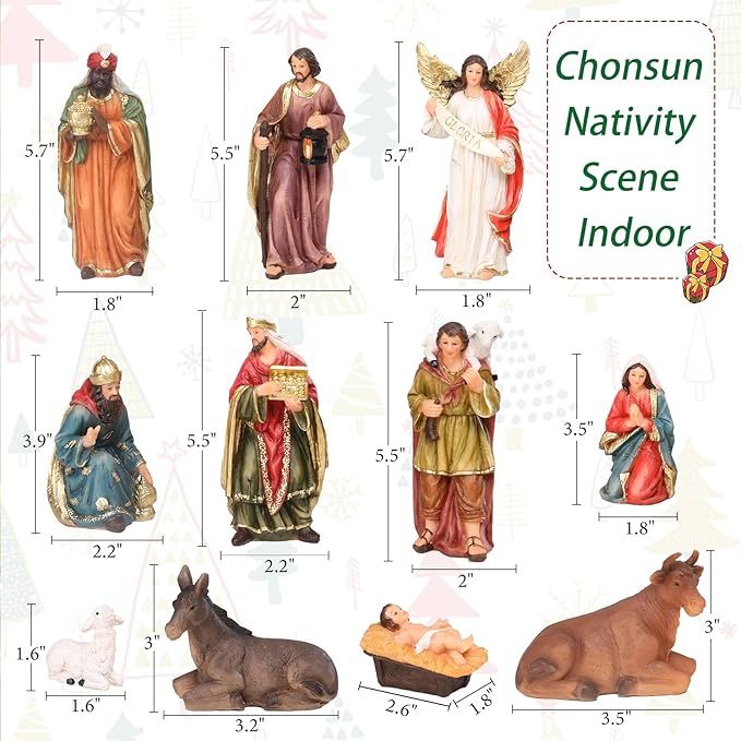 Nativity Set 5.7 Inch 11 PCS Christmas Village Nativity Scene Indoor Collectible Bulidings Nativity Sets & Figures Vintage Xmas Holiday Decorations Displays