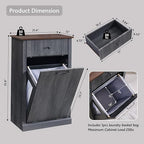 Modern Tilt-Out Trash Can Cabinet, 10 Gallon Fluted Laundry Hamper Cabinet with Drawers, Wooden Hidden Garbage Can Cabinets with Storage Basket, Free Standing for Kitchen and Living Room, Grey