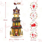 Taman Christmas Village Collectible Buildings, Clock Tower Figurine with Revolving Train Music, Warm Light Christmas Ornaments for Holiday Decorations