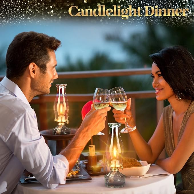 Tuanse 2 Pcs Oil Lamps for Indoor Use Vintage Hurricane Emergency Glass Oil Lamps Large Lantern Classic Decorative Oil Lamp for Home Tabletop Emergency Lighting Supplies(Clear)