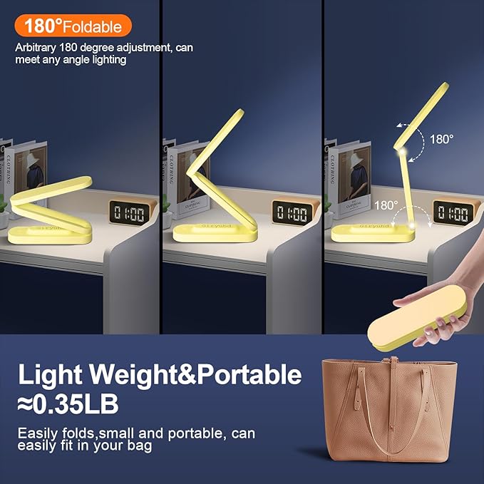 LED Desk Lamp for Office Home & Battery Operated Lamp Rechargeable Lamp Foldable & Portable Light, LED Desk Light Strip, 3 Brightness Dimmable Small Desk Lamp Reading Lamp (Yellow)