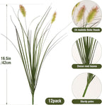 Artificial Grass, Fake Grass, Artificial Shrubs, Wheatgrass Cattails Fake Grass Decorations, Artificial Plants, Ornamental Grass, Outdoor Fake Grass, Green Leafy Decorations (12PCS)