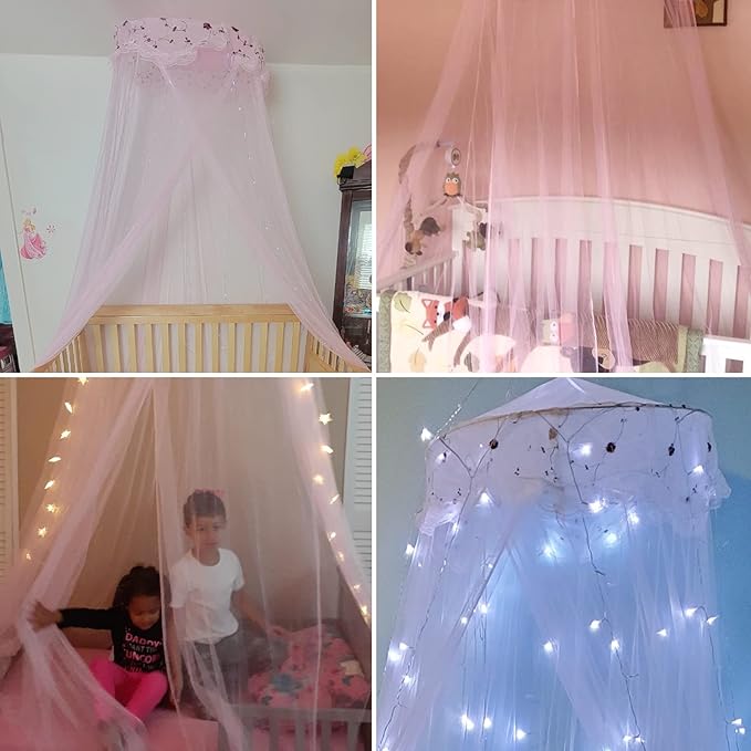 VISATOR Mosquito Net Bed Canopy for Girls,King Canopy Bed Curtains Queen Size from Ceiling,Dome Mosquito Netting Bed Tent Twin Girls Canopy Bed Decor for Baby Crib,Kid Bed and Adult Beds (Pink-Dome)