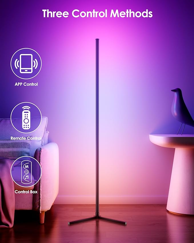 KFM Corner Floor Lamp, 65" Smart RGB LED Corner Lamp with App & Remote Control, 16M Colors,300+ Modes, Music Sync & Timer, Modern Mood Light for Living Room, Gaming Room & Bedroom (2)