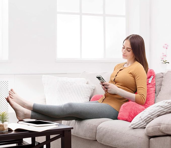 Nestl Reading Pillow Standard Bed Pillow, Back Pillow for Sitting in Bed Shredded Memory Foam Chair Pillow, Reading & Bed Rest Pillows Light Pink Back Pillow for Bed, Bed Chair Arm Pillow with Pockets