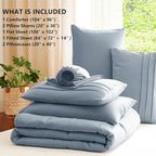CozyLux California King Comforter Set Grayish Blue, 7 Pieces Pinch Pleat Bed in a Bag Cal King Comforter Set with Sheets, Bed Set with Down Alternative Comforter, Sheets, Pillowcases & Shams