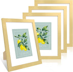 8x10 Picture Frame Set of 4, 8 x 10 Wood Photo Frames with Mat for 5x7, Wooden Frame with Real Glass Cover for Wall and Tabletop Display,Gold