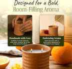 Scented Luxury Candles in Handmade Ceramic Jars, Soy Wax | Orange Blossom – Orange & Mimosa, Large Candle | Non Toxic, 2 Wicks, Reusable Big Orange Jar | Natural Spring Aromatherapy for Women & Men