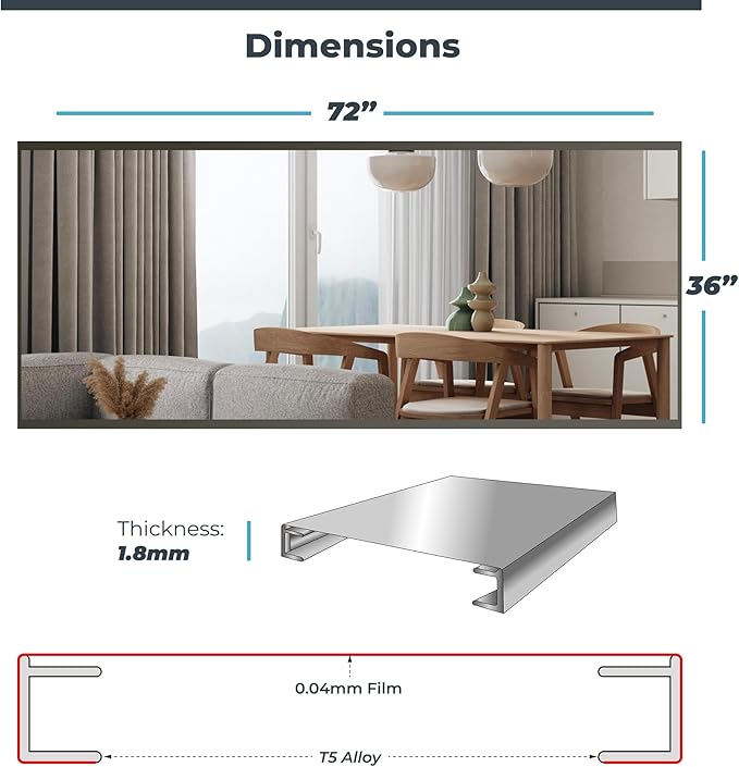 Nano Full Length Mirror Shatterproof Oversized Full Body Glassless Mirror for Home Gym Dance Studio and Workout Room 36" x 72" Chrome