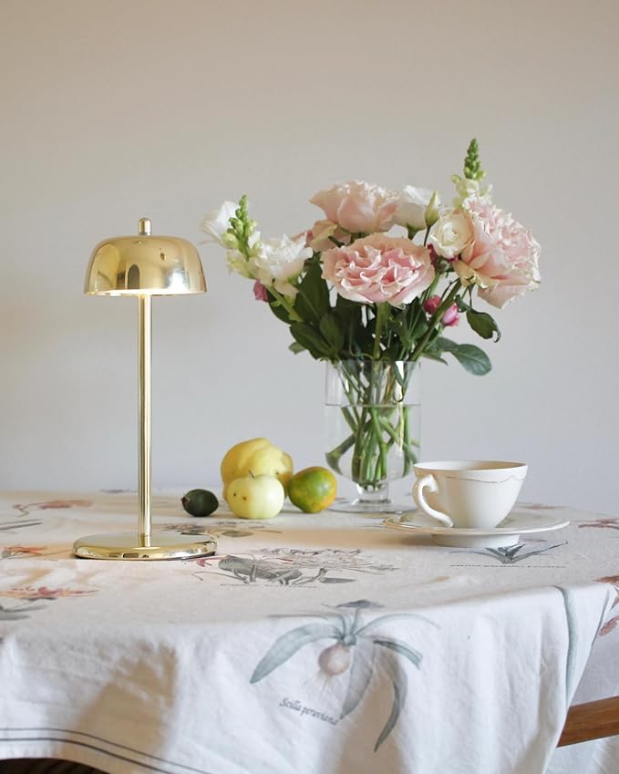 FLICKER Cordless LED Table Lamp with 3-Level Brightness, Dimmable, Rechargeable Battery, Perfect for Patio, Living room, Bedside, Restaurants, and Ambient Lighting - Modern Design (Golden)