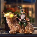 Solar Highland Cow Figurines for Garden with Gnome Playing The Violin 6.7" Resin Garden Gnomes Outdoor Patio Yard Lawn Porch Decor Birthday Housewarming Gifts for Women Mom Grandma Wife Sister Friend