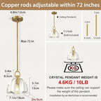 Botanist Crystal Dome Pendant Light Fixture,7" Crystal Modern Brass Pendant Lights Kitchen Island, Hanging Crystals Dome Pendant, Gold Kitchen Pendant Lighting Over Island,E12 Bulb Included