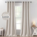 MIULEE 100% Blackout Linen Textured Curtains for Bedroom Solid Thermal Insulated Ivory Grommet Room Darkening Curtains & Drapes Luxury Decor for Living Room Nursery 52 x 120 Inch (2 Panels)