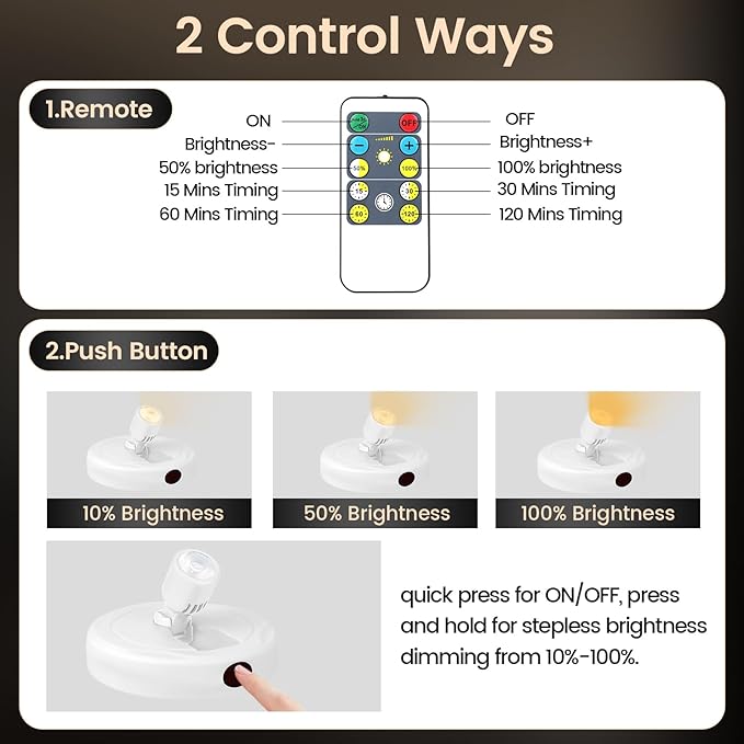 Cordless Spotlight Battery Powered, Plant Spot Light Indoor, Rechargeable Picture Lights with Remote, LED Accent Lighting, Dimmable Uplight for Tree Dartboard Decor Painting Art Photo