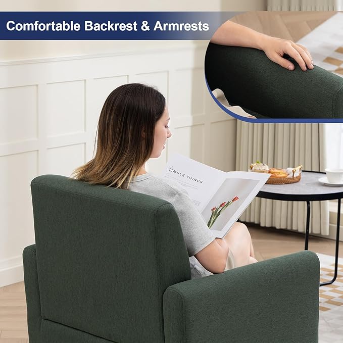 Accent Chair, Mid Century Modern Living Room Chairs Comfy Reading Chair with Upholstered Cushion Relax Armchair for Bedroom Apartment,Office,Green