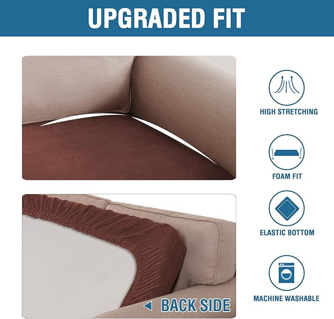 H.VERSAILTEX Velvet Stretch Individual Cushion Cover Plush Cushion Slipcover for Loveseat Sofa Furniture Protector Seat Cushion Sofa Cover (1 Piece Loveseat Cushion Cover, Burnt Brick)