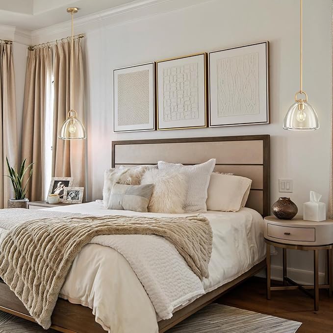 Modern Crystal Brass Pendant Light Fixture, 11" Crystals Pendant Lights Kitchen Island, Modern Island Lights for Kitchen, Farmhouse Crystal Dome Pendant Light for Hallway Dining Room Bedroom