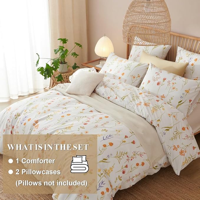 Floral Comforter Set King Size - 3 Pieces Colorful White Floral Comforter Bedding Sets Tropical Flowers Pattern,King Bed in a Bag with Heart Comforter and 2 Pillowcases
