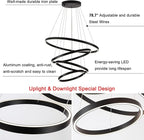 Large Modern Chandelier, 15.7"-31.4" Ring Chandelier LED Black Chandelier, 3000K High Ceiling Chandelier with 4 Ring, Large Chandeliers for High Ceiling Foyer Office