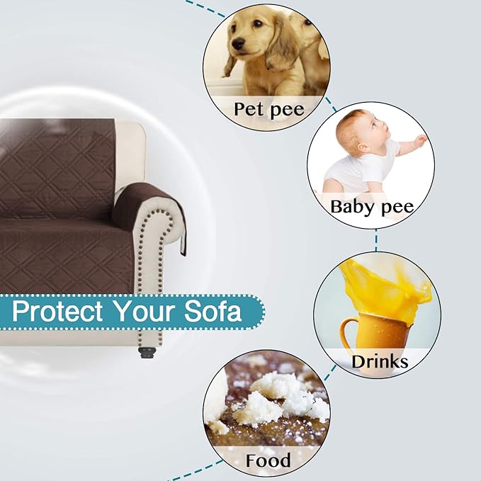 Flamingo P 100% Waterproof Sofa Cover for Living Room Premium Quilted Furniture Protector Sofa Slipcover for Couch Covers Non Slip Great for Pets (Seat Width Up to 54") Brown