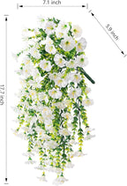 Ivydale 2 PCS Artificial Hanging Flowers Fake Plants Outdoor,Silk Morning Glory Faux Flowers with Eucalyptus Leaves,UV Resistant Realistic Mums Hanging Petunias Plants for Home Garden Decor (Beige)