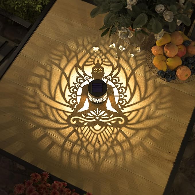 4 Pack Solar Fence Lights Metal Solar Powered Outdoor Wall Deck Step Lights Zen Theme Waterproof Fence Light for Garden Post Patio Backyard Yard Decor, Gardening Gifts for Women Mom Grandma