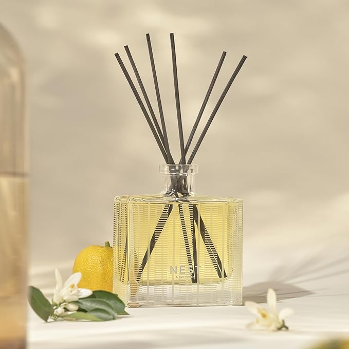 NEST New York Reed Diffuser, Sunlit Yuzu & Neroli - 5.9 fl oz - Fragrance for Up to 90 Days - Reusable, Refillable Glass Holder - Includes 8 All-Natural Reed Sticks - Flame Free