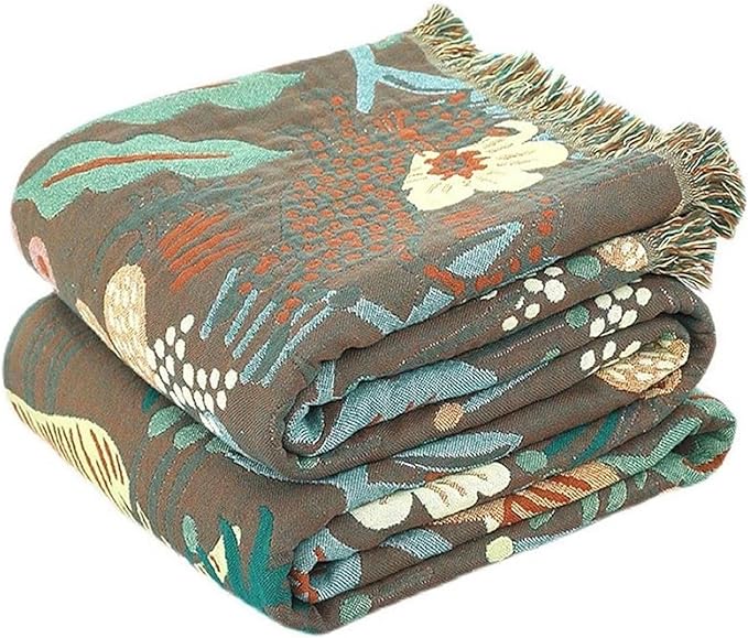 MSGKV 100% Cotton Throw Blanket for Couch Bed Sofa, Cotton Quilt Coverlet Reversible Mudcloth Throws, Soft Cozy Farmhouse Blankets 60''x 80'' Tiger Print Blanket for All Seasons