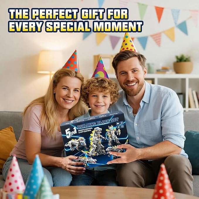 5 in1 RC Robot Building Kit, 935 PCS App & Remote Control Robotics Kit, STEM Robot Dinosaur Monster Building Toys for Kids Age 6 7 8 9 10 11 12+, Educational Learn Toys Gift for Boys & Girls
