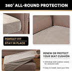 PrinceDeco Stretch Velvet Cushion Cover Sofa Cushion Slipcover for Loveseat Sofa Couch Cushion Furniture Protector Seat Cushion Sofa Cover(Each Width Up to 29.5", Oatmeal)