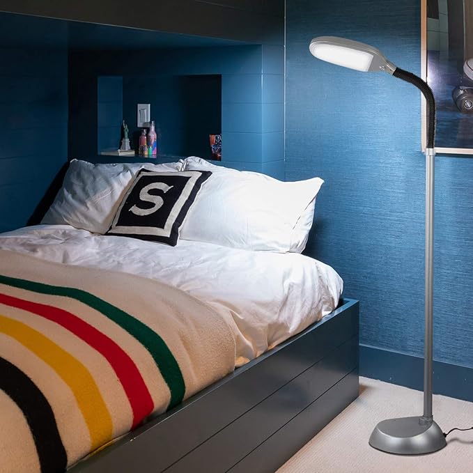 Brightech Litespan Titanium Silver LED Floor Reading Lamp, Energy Efficient, Adjustable Standing, 850-950 Lumens, 12W, 3-Year Warranty