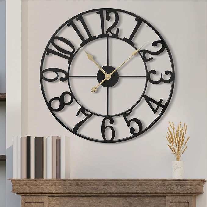 1st owned Wall Clock 16 Inch Round Large Indoor Wall Clocks Battery Operated Silent Non Ticking, Farmhouse Vintage Decorative Analog Metal Clock for Living Room, Kitchen, Bedroom Decor