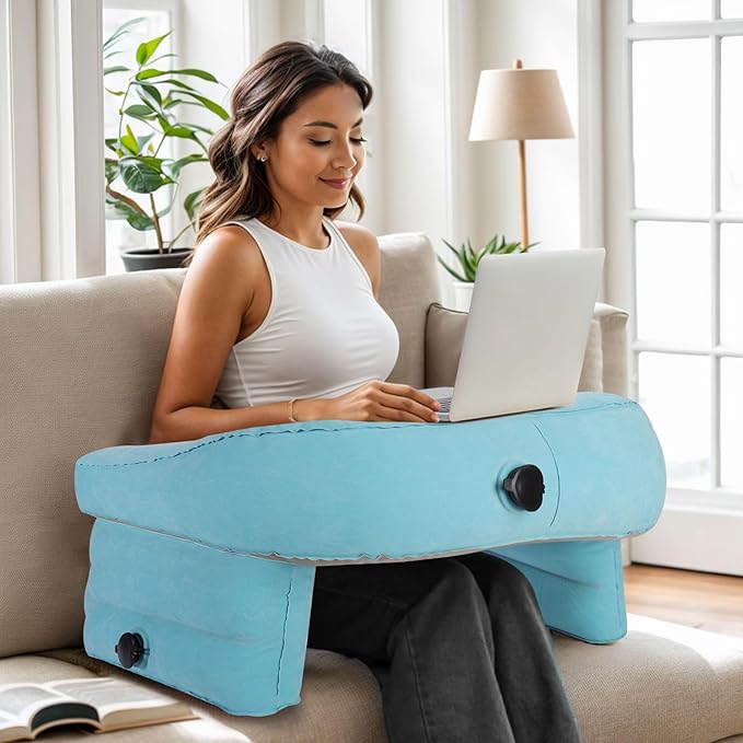 cjc Reading Pillow for Gaming, Memory Foam Gaming Pillow for Lap with Coaster, Hight Adjustable Lap Desk Pillow for Reading, Working, Crocheting or Sitting in Bed Floor Sofa (Blue)