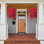 Artificial Bougainvillea Faux Flowers Plants Baskets for Outdoor Outside Summer Decoration, 3 PCS Fake Silk Long Hanging Vines UV Resistant Realistic for Front Door Porch Patio Balcony Yard, Red