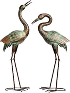 Shorayn Garden Crane Statues, Blue Heron Sculptures for Outdoor, Cranes Decor Metal Bird, Patina Garden Art Lawn Ornaments for Yard Patio Porch Outside Decorations