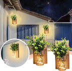 Rustic Wall Sconces, Mason Jar Sconces, Farmhouse Home Decor, LED Fairy Lights, Green Fake Plant, Interior Decoration Warm Toned Lighting. (2 Pack)