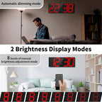 18.7'' Automic Digital Wall Clock, LED Wall Clock with Large Display, Multi-Function Clock with Alarm and Timer, Auto Time Sync Digital Clock with Adjustable Brigthness(Red)