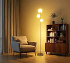 Fiqevs 3 Globe Mid Century Modern Floor Lamp for Living Room, Gold Standing Lamp with Frosted Glass Shade and 3x2700K Warm LED Bulbs, Vintage Retro Tall Lamps for Bedrooms, Office - Antique Brass