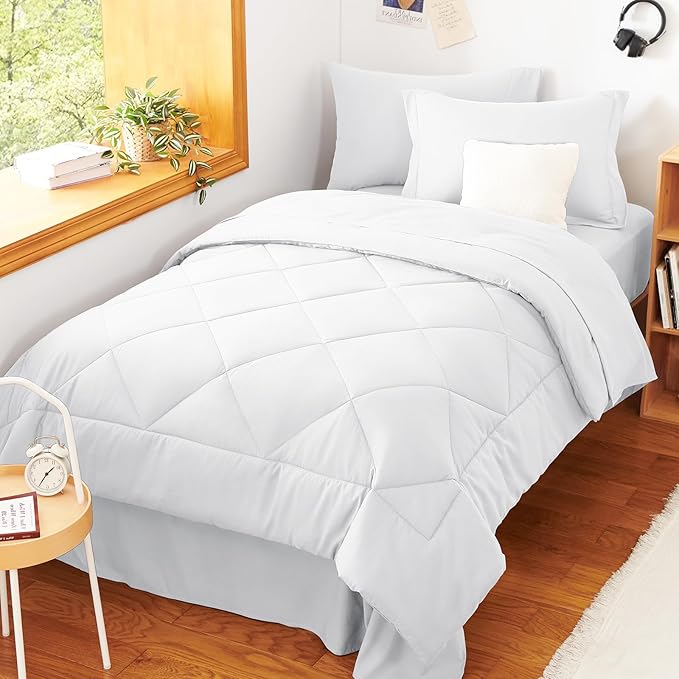CozyLux Twin Comforter Set with Sheets White - 5 Pieces Bed in a Bag Twin, All Season Bed Set for Girls and Boys, Bedding Set with Down Alternative Comforter, Sheets, Pillowcase & Sham