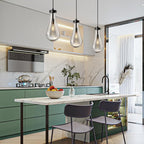 Raindrop Pendant Lights Kitchen Island Set of 2 Teardrop Black Hanging Light Fixtures Clear Solid Glass Pendant Light Modern Chandeliers for Dining Room Porch Corridor Living Room…