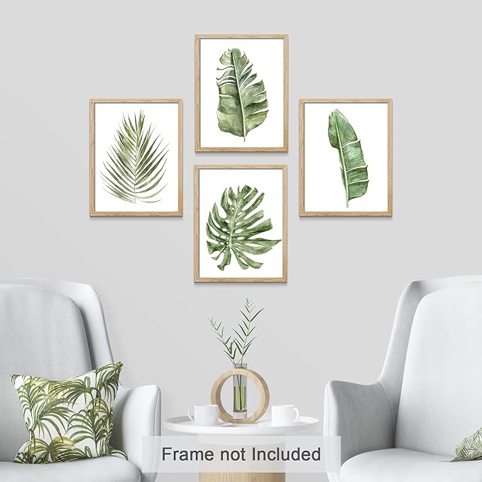SIGNWIN Poster Bathroom Decor, Wall Art Room Decor Multicolor for Living Room, Bedroom, Office Green Pastel Banana Palm Monstera Leaf Nature Wilderness Plant Art Floral Botanical - 12"x16"x4