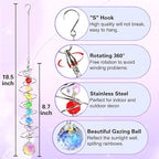 Suncatcher Wind Spinner Gazing Ball Spiral Tail, Crystal Sun Catchers with Seven Chakra Beads Window Hanging for Indoor Home Outdoor Garden Decor Wedding Birthday Party Gifts for Girl Women Mom