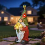 COWOS Garden Gnome Statue Outdoor Decor, Solar Garden Gnome Figurine Light, Resin Statues Sculpture for Patio Yard Lawn Outdoor Decorations