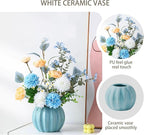 Artificial Flowers, Fake Flowers in Vase, Silk Flowers with Ceramic Vase, Faux Flowers Arrangement for Homes, Restaurants Decoration Dining Table Centerpiece Decor (Blue)