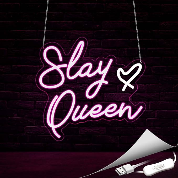 Slay Queen Neon Sign, Neon Signs for Wall Decor Neon LED Signs Room Neon Light Up Signs Home Decor for Bedroom Club Party Bar Shop USB Operated