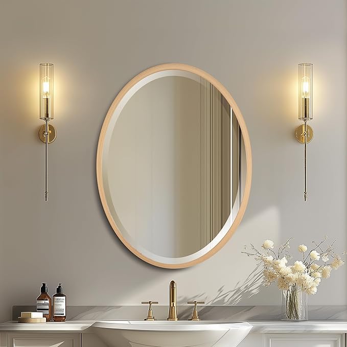 OVALCREST - Oval Wooden Beveled Wall Mirror for Home Decor, Bathroom, Vanity, Bedroom, Living Room, Hallway - London Style (Gold Paint) 25.1 x 37.1